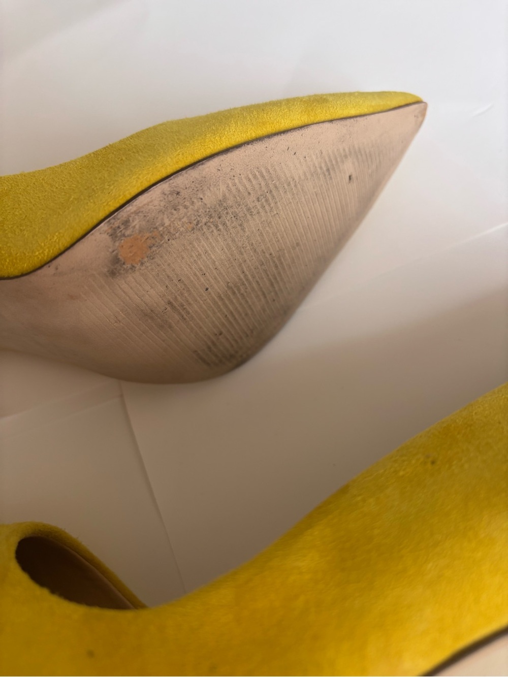 Yellow Suede Pointed-Toe Stiletto Heels - Picture 7 of 10